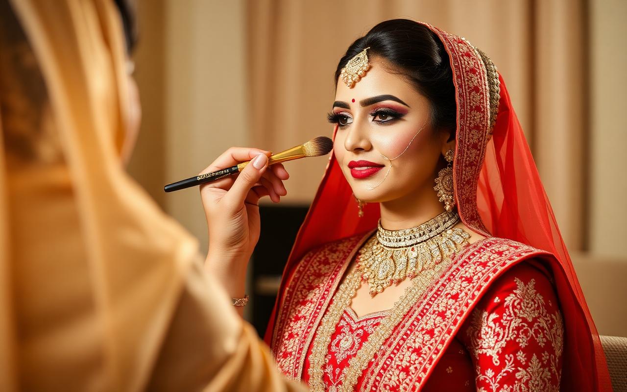 Indian bridal makeup preparation at Aver Shine Beauty Parlour Indore