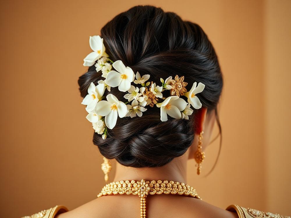 Bridal hair bun with flowers